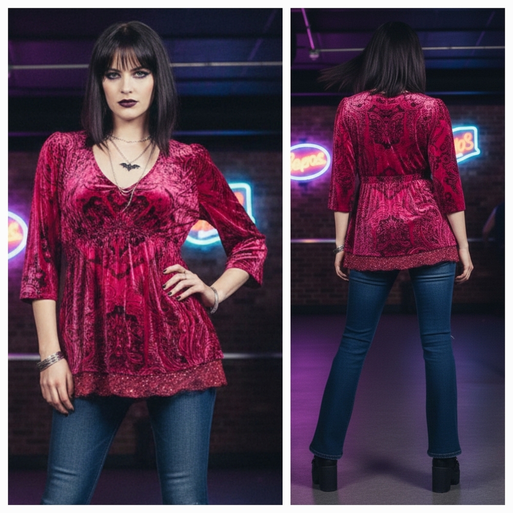 Energe M Vintage Y2K Whimsigoth Dark Romantic Fairy Grunge Velvet Babydoll Tunic - Picture 2 of 14